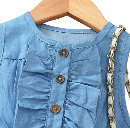 The Isabella - Baby Girl Blue Floral Denim Patchwork Printed Vest Dress