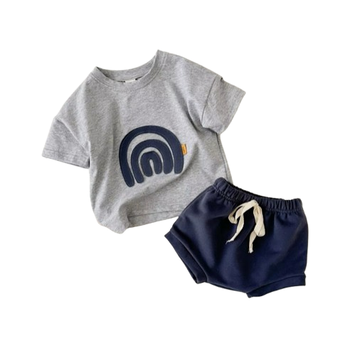 The Isaiah - Baby Unisex Rainbow Pattern T-Shirt + Triangle Shorts Set