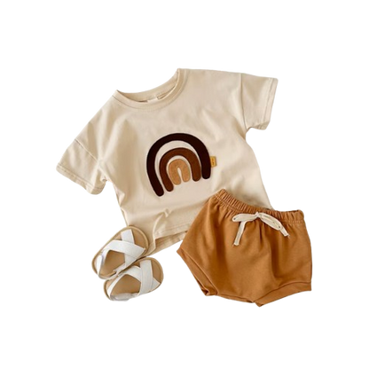 The Isaiah - Baby Unisex Rainbow Pattern T-Shirt + Triangle Shorts Set