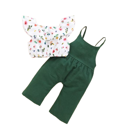 The Isla - Baby Girl Lotus Leaf Short Top + Suspender Pant