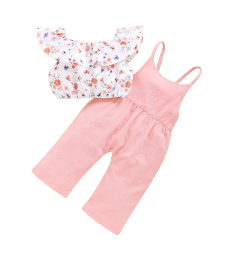 The Isla - Baby Girl Lotus Leaf Short Top + Suspender Pant