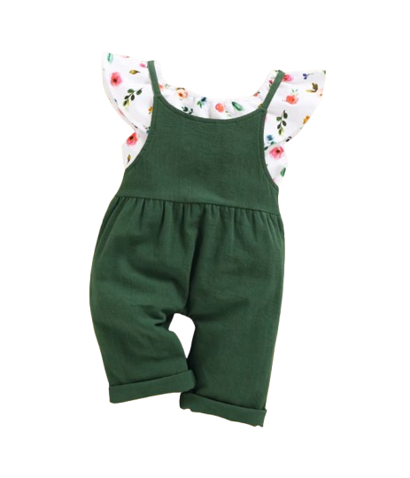 The Isla - Baby Girl Lotus Leaf Short Top + Suspender Pant