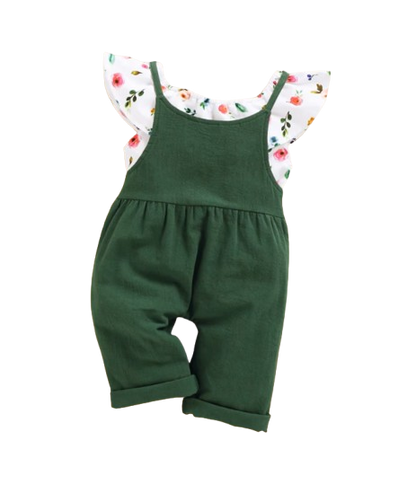 The Isla - Baby Girl Lotus Leaf Short Top + Suspender Pant