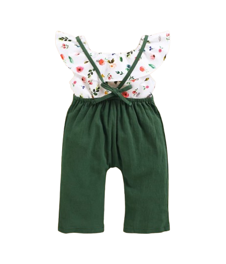 The Isla - Baby Girl Lotus Leaf Short Top + Suspender Pant