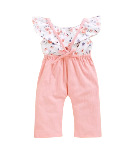 The Isla - Baby Girl Lotus Leaf Short Top + Suspender Pant