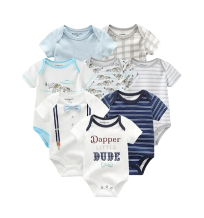 The Izael - Baby Unisex 8pcs Short Sleeve Various Print Romper Set