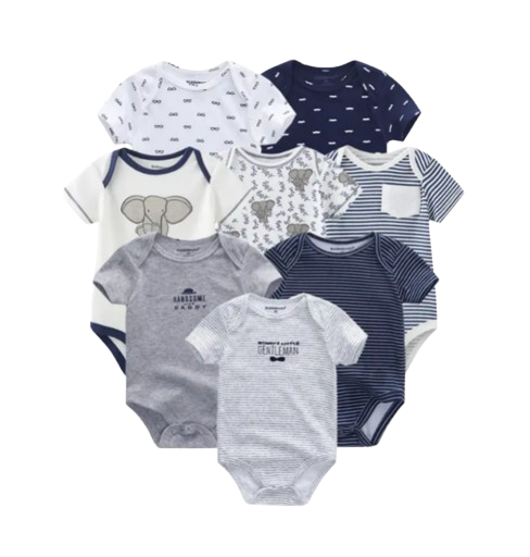 The Izael - Baby Unisex 8pcs Short Sleeve Various Print Romper Set B