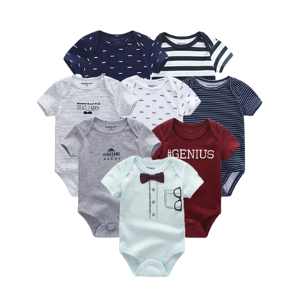 The Izael - Baby Unisex 8pcs Short Sleeve Various Print Romper Set