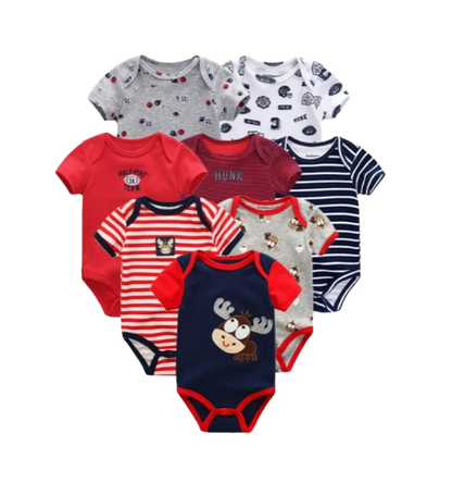 The Izael - Baby Unisex 8pcs Short Sleeve Various Print Romper Set