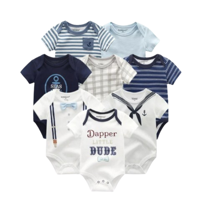 The Izael - Baby Unisex 8pcs Short Sleeve Various Print Romper Set