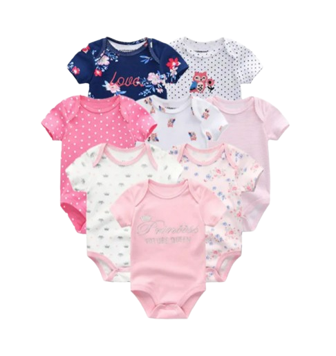 The Izael - Baby Unisex 8pcs Short Sleeve Various Print Romper Set F