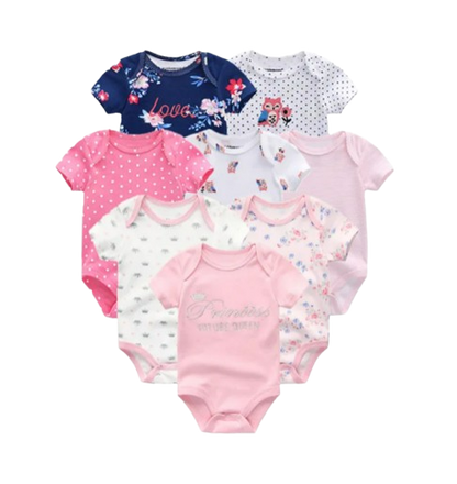 The Izael - Baby Unisex 8pcs Short Sleeve Various Print Romper Set