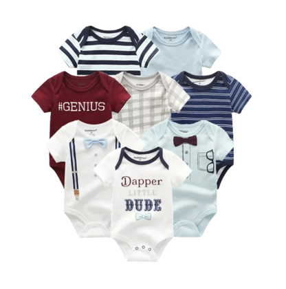 The Izael - Baby Unisex 8pcs Short Sleeve Various Print Romper Set