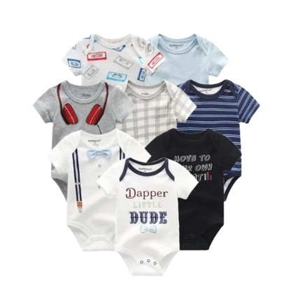 The Izael - Baby Unisex 8pcs Short Sleeve Various Print Romper Set