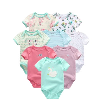 The Izael - Baby Unisex 8pcs Short Sleeve Various Print Romper Set