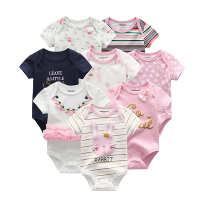 The Izael - Baby Unisex 8pcs Short Sleeve Various Print Romper Set