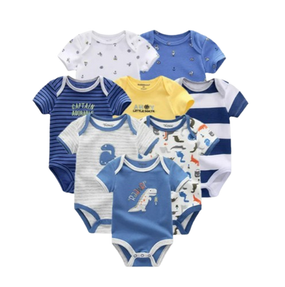 The Izael - Baby Unisex 8pcs Short Sleeve Various Print Romper Set