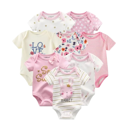 The Izael - Baby Unisex 8pcs Short Sleeve Various Print Romper Set