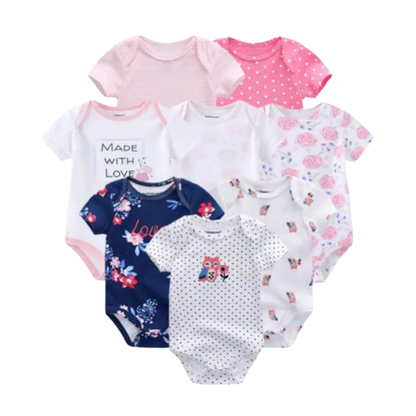 The Izael - Baby Unisex 8pcs Short Sleeve Various Print Romper Set
