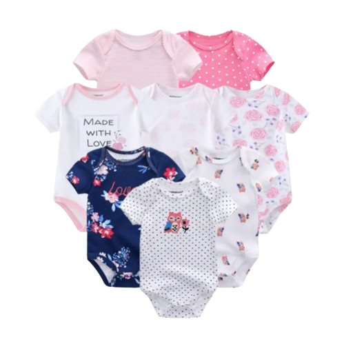 The Izael - Baby Unisex 8pcs Short Sleeve Various Print Romper Set M