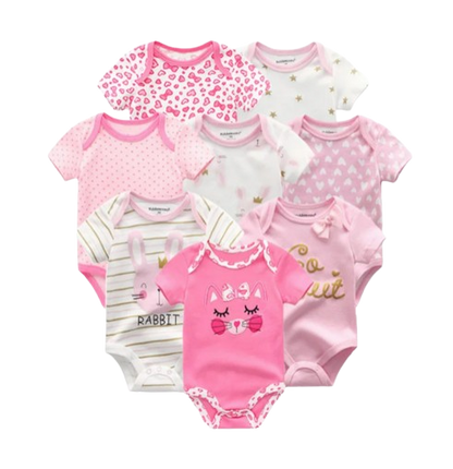 The Izael - Baby Unisex 8pcs Short Sleeve Various Print Romper Set
