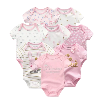 The Izael - Baby Unisex 8pcs Short Sleeve Various Print Romper Set