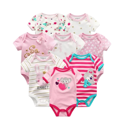 The Izael - Baby Unisex 8pcs Short Sleeve Various Print Romper Set