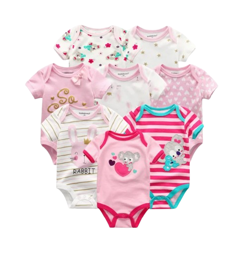 The Izael - Baby Unisex 8pcs Short Sleeve Various Print Romper Set P