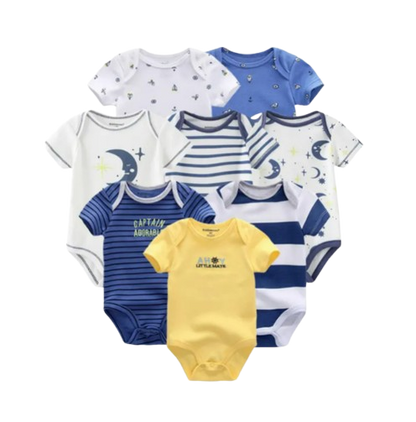 The Izael - Baby Unisex 8pcs Short Sleeve Various Print Romper Set