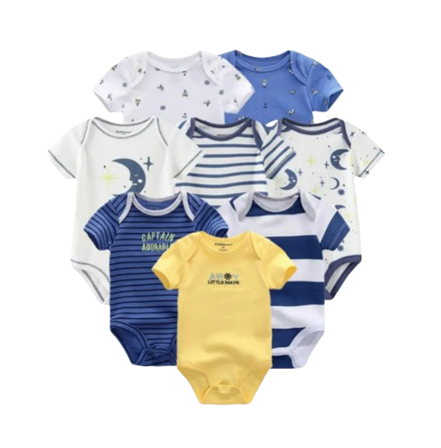 The Izael - Baby Unisex 8pcs Short Sleeve Various Print Romper Set Q