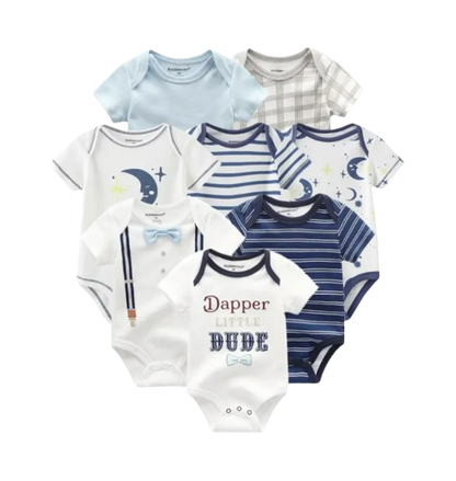 The Izael - Baby Unisex 8pcs Short Sleeve Various Print Romper Set