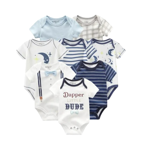 The Izael - Baby Unisex 8pcs Short Sleeve Various Print Romper Set R