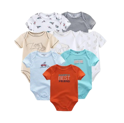 The Izael - Baby Unisex 8pcs Short Sleeve Various Print Romper Set