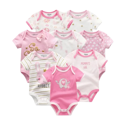 The Izael - Baby Unisex 8pcs Short Sleeve Various Print Romper Set