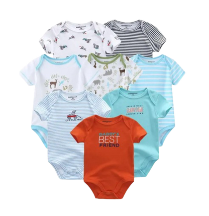 The Izael - Baby Unisex 8pcs Short Sleeve Various Print Romper Set