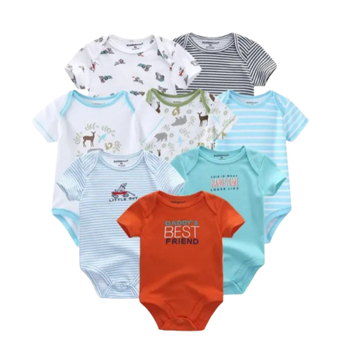 The Izael - Baby Unisex 8pcs Short Sleeve Various Print Romper Set U