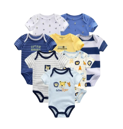 The Izael - Baby Unisex 8pcs Short Sleeve Various Print Romper Set