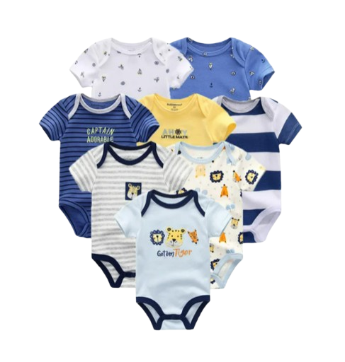 The Izael - Baby Unisex 8pcs Short Sleeve Various Print Romper Set W