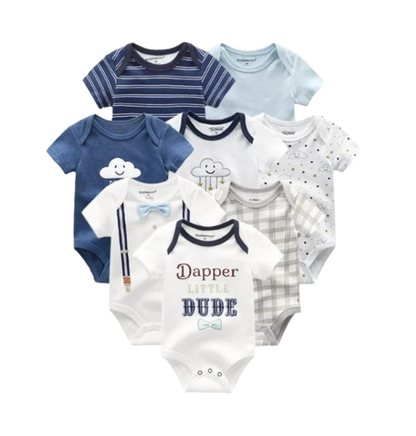 The Izael - Baby Unisex 8pcs Short Sleeve Various Print Romper Set