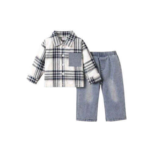 The Joseph - Baby Boy Patch Pocket Long-sleeve Plaid Shirt and Denim Jeans