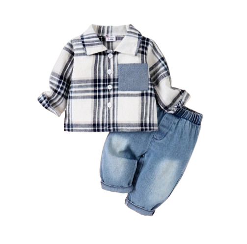 The Joseph - Baby Boy Patch Pocket Long-sleeve Plaid Shirt and Denim Jeans