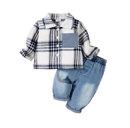 The Joseph - Baby Boy Patch Pocket Long-sleeve Plaid Shirt and Denim Jeans