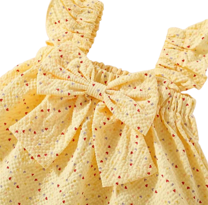 The Jade - Baby Girl Halter Bow Small Flying Sleeve Love Polka Dot Printed Pleated Shorts