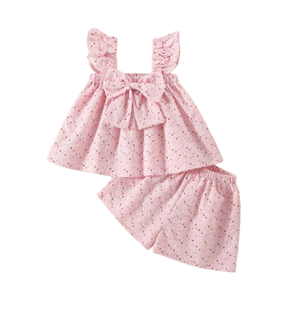 The Jade - Baby Girl Halter Bow Small Flying Sleeve Love Polka Dot Printed Pleated Shorts