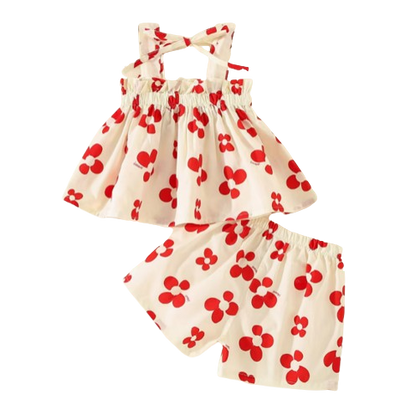 The Maria - Baby Girl Sweet Printed Bow Decorative Strap Top And Shorts