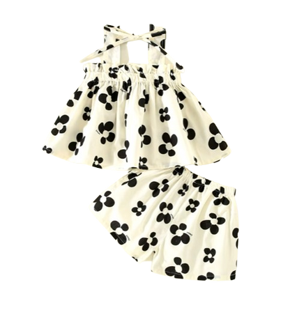 The Maria - Baby Girl Sweet Printed Bow Decorative Strap Top And Shorts