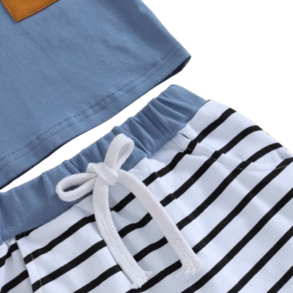 The Jahmir - Baby Boy Short Sleeve Crew Neck Pocket T-shirt with Striped Shorts