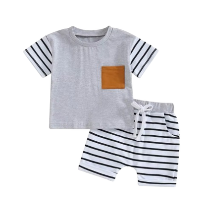 The Jahmir - Baby Boy Short Sleeve Crew Neck Pocket T-shirt with Striped Shorts