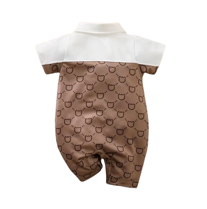 The Jose - Baby Unisex Bear Print Patchwork Short Sleeved Jumpsuit