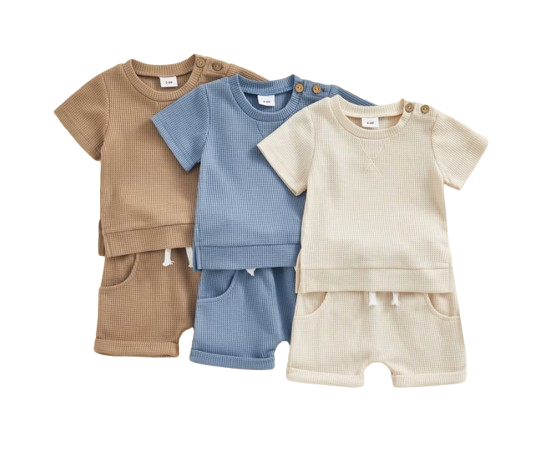 The Landon - Baby Boy Short Sleeve Crewneck Tops and Solid Color Drawstring Shorts